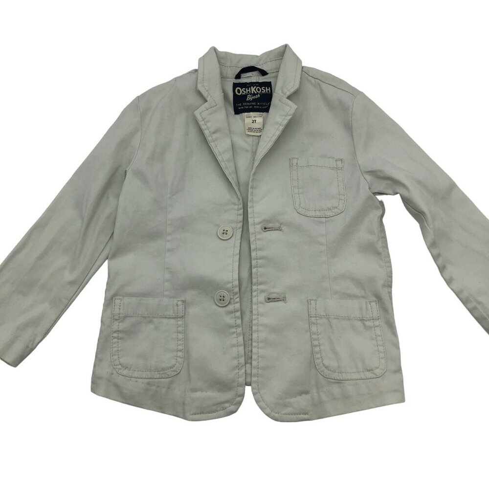 Oshkosh B'gosh Boys 2T White Denim Blazer Jacket Lightweight Cotton Blend